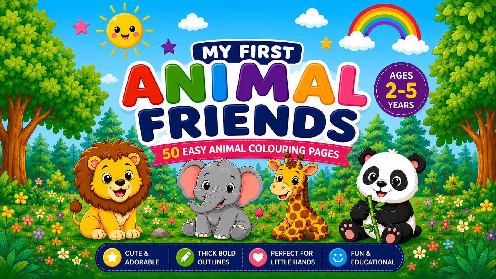 Animal Friends Coloring & Learning Pack — 52 pages of lions, pandas, elephants and every animal kids ask about
