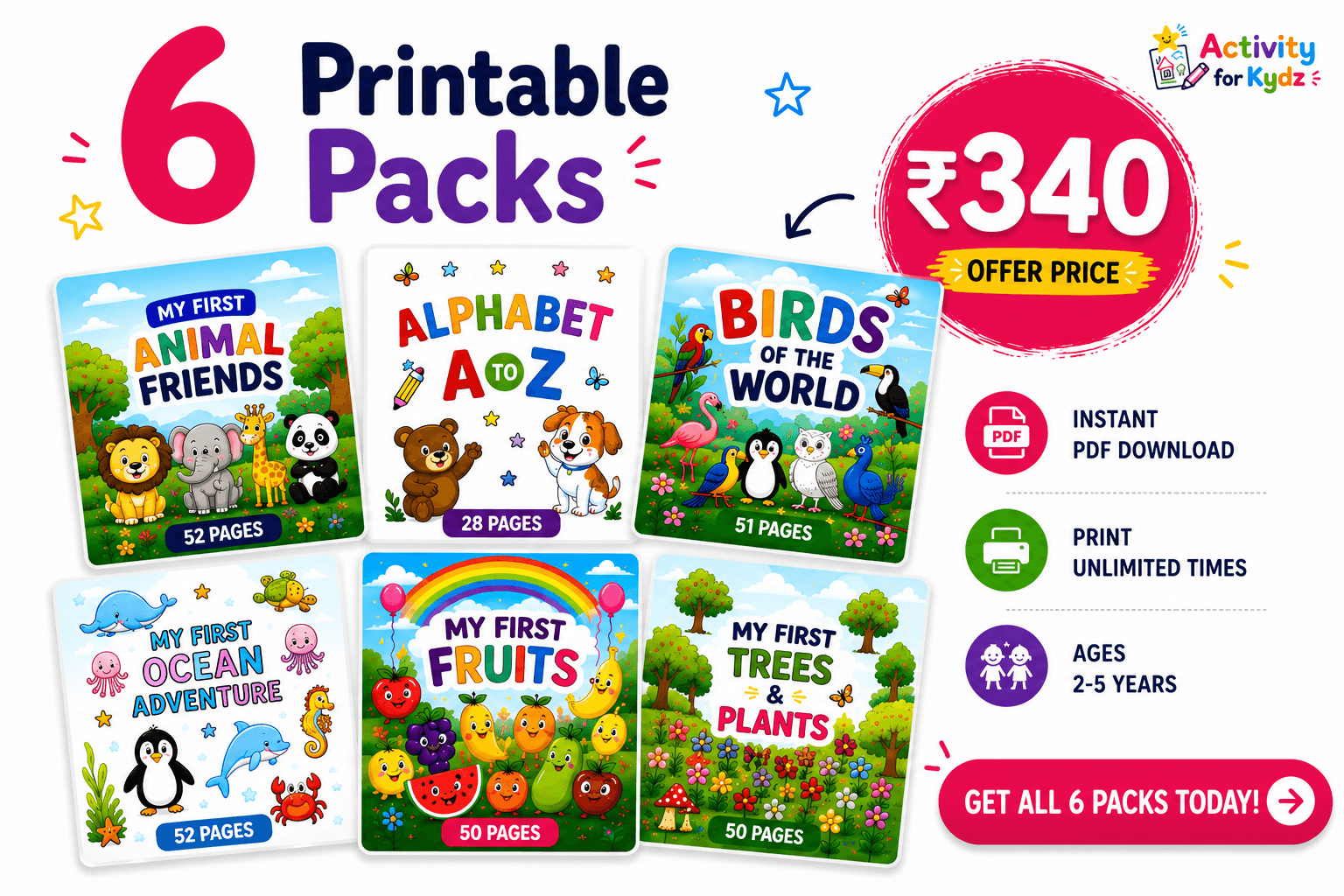 All 6 Colouring Packs combo — instant PDF download, print unlimited times
