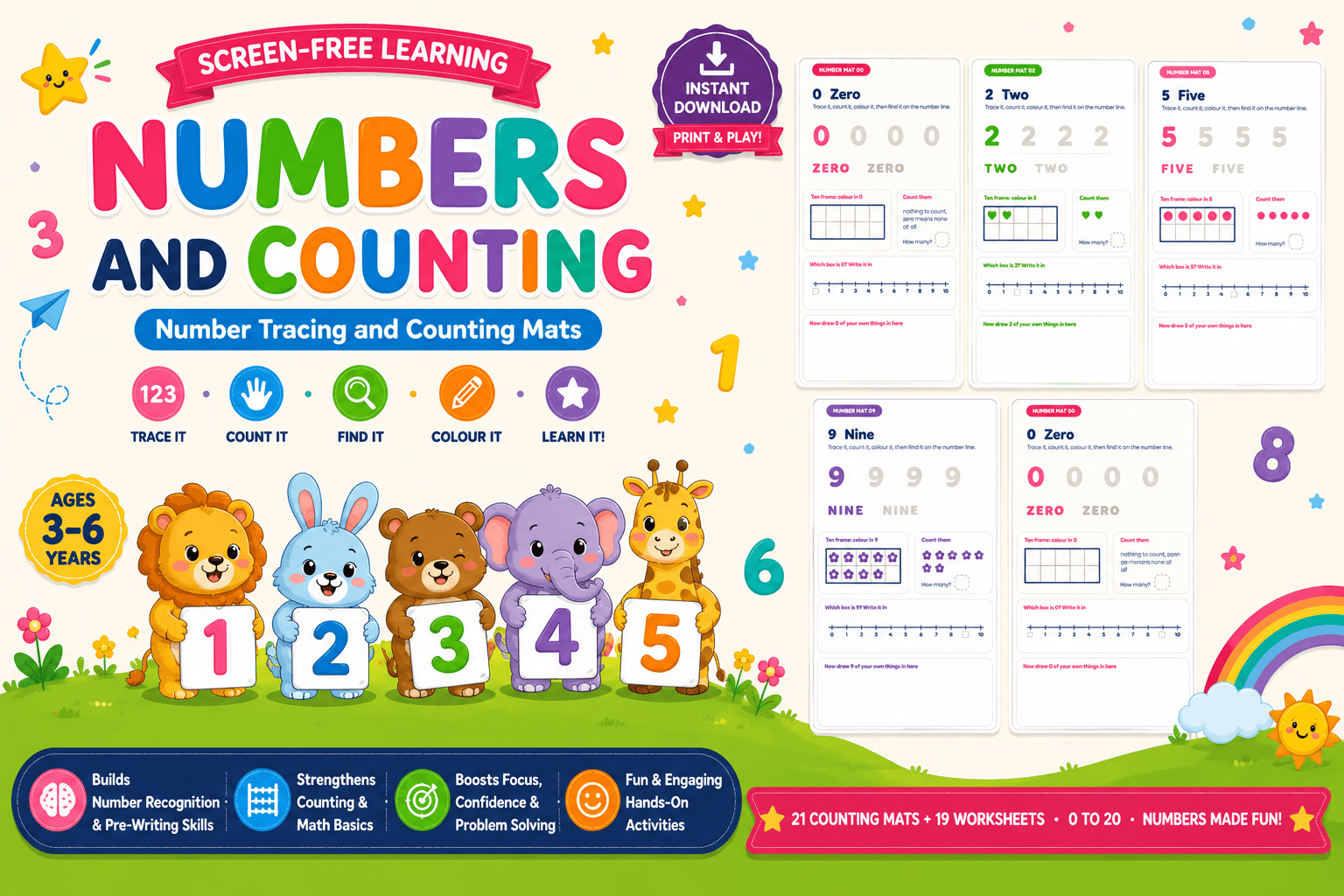 Numbers and Counting: Number Tracing and Counting Mats