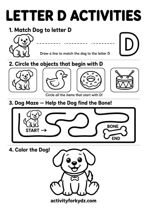 My First Alphabet Activity Book — A look inside the pack — Letter D activities