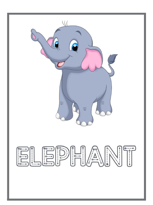 Reading Comprehension Worksheets — Elephant tracing word page