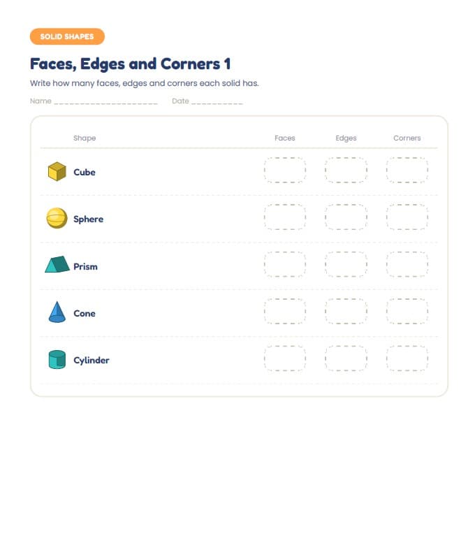 Telling Time, Patterns and Shapes: A 100-Page Activity Workbook — A look inside the pack — Faces, Edges and Corners