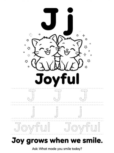 ABC of Character — Letter J page — J is for Joyful