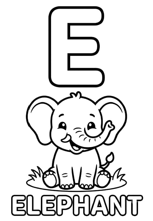 Alphabet Adventures A-Z Pack — Letter E tracing page — E is for Elephant