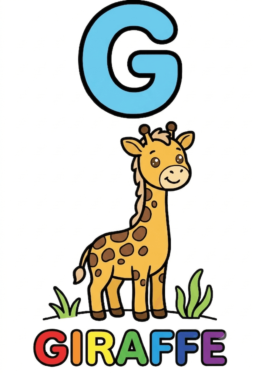 Alphabet Adventures A-Z Pack — Letter G tracing page — G is for Giraffe