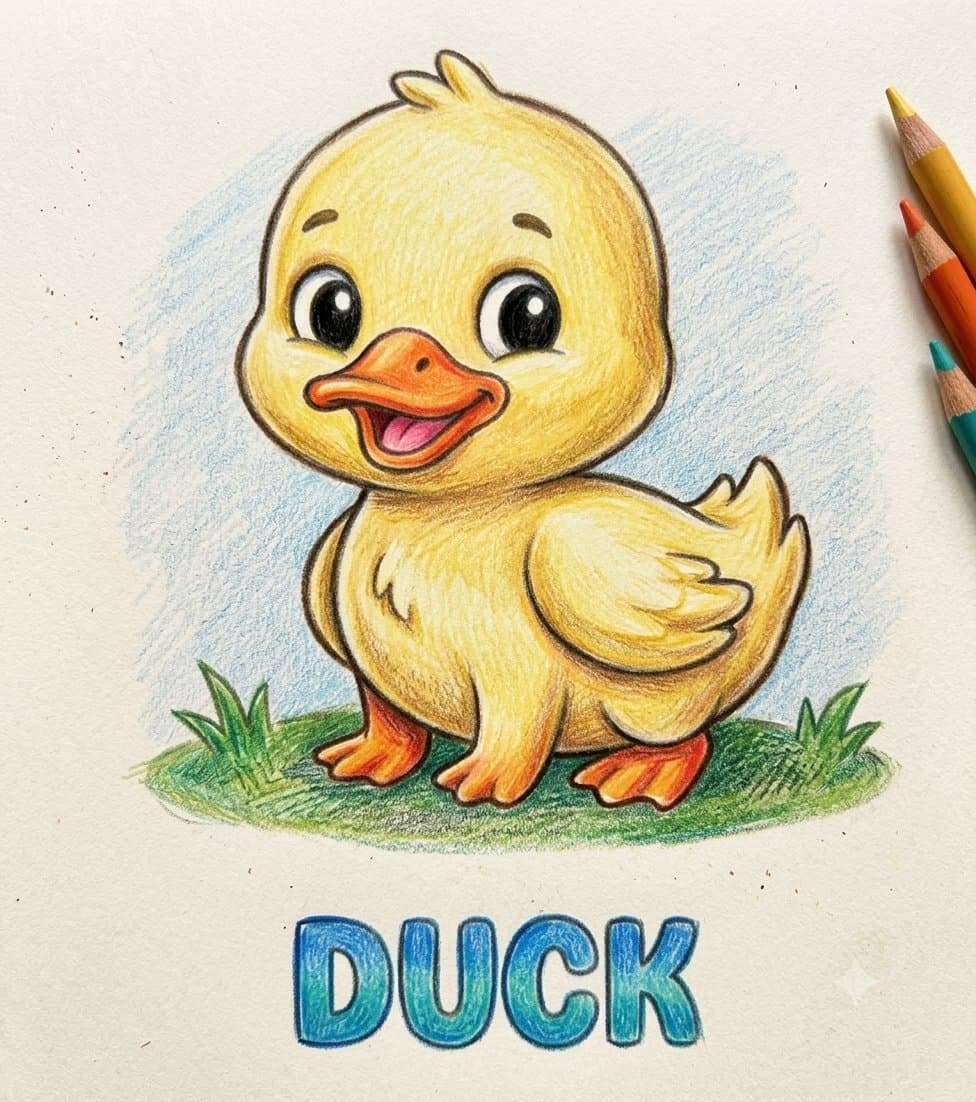 Animal Friends Coloring & Learning Pack — Printable duck colouring page