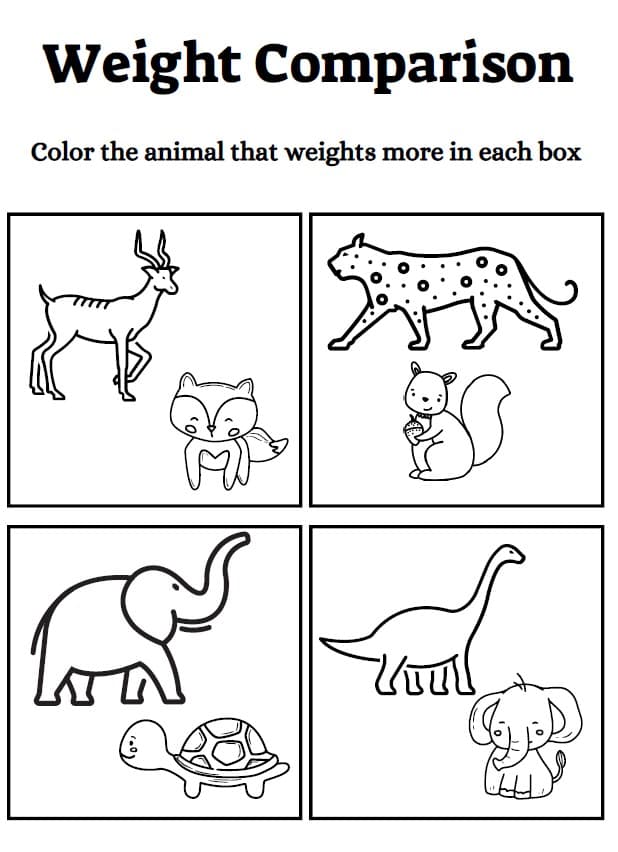 The Big Book of Comparisons: 100 Worksheets on Matching, Sorting and Comparing — A look inside the pack — Weight Comparison