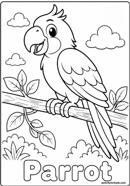 Birds of the World Coloring Pack — Printable parrot colouring page