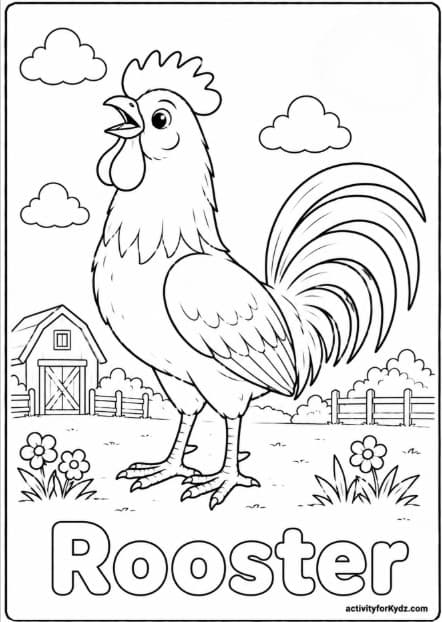 Birds of the World Coloring Pack — Printable rooster colouring page
