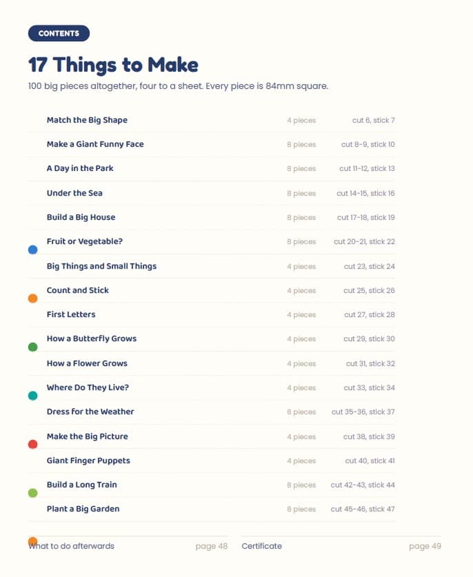 Cut, Stick and Make: 17 Big Cut and Paste Activities — What's inside — the full contents page