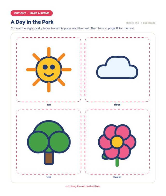 Cut, Stick and Make: 17 Big Cut and Paste Activities — A look inside the pack — A Day in the Park (cut-out pieces)