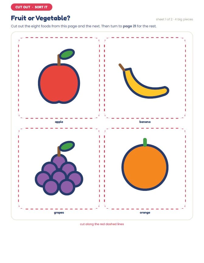 Cut, Stick and Make: 17 Big Cut and Paste Activities — A look inside the pack — Fruit or Vegetable? (cut-out pieces)