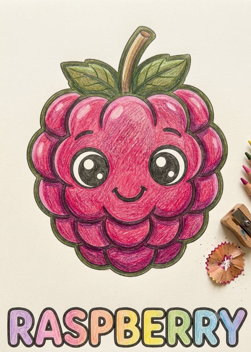 Fruits Coloring & Learning Pack — Printable raspberry colouring page