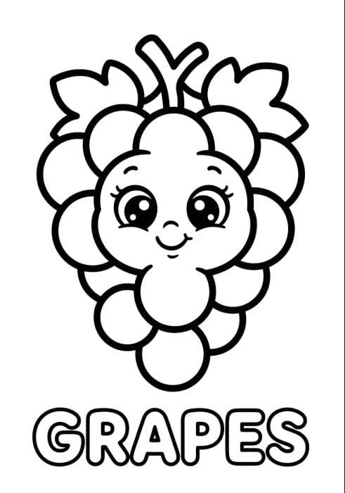 Fruits Coloring & Learning Pack — Printable grapes colouring page