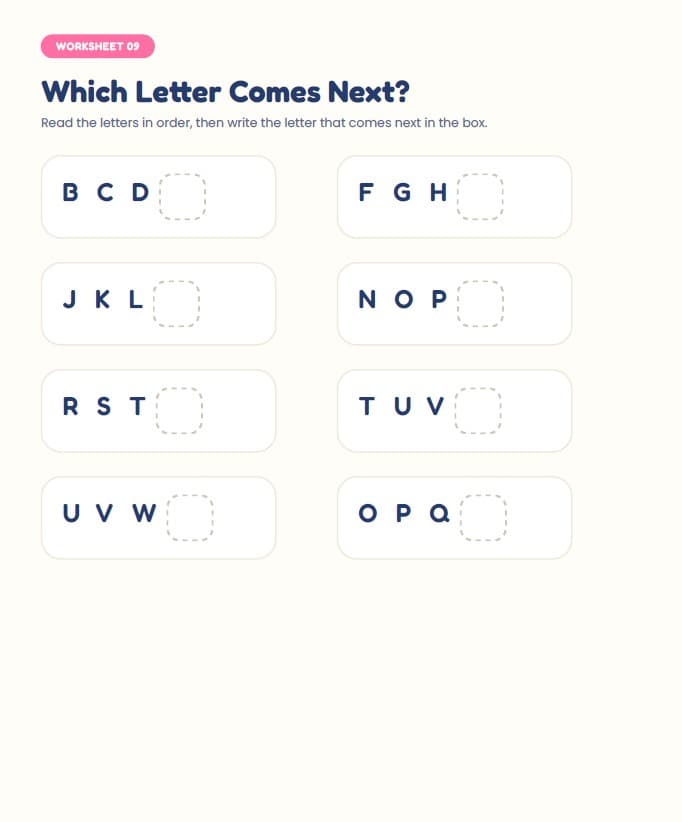Letters and Words: The Big Alphabet Activity Book — A look inside the pack — Which Letter Comes Next?
