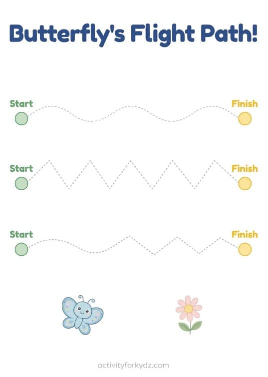 My First Lines: A Pre-Writing Tracing Workbook — A look inside the pack — Butterfly's Flight Path (wave & zigzag tracing)