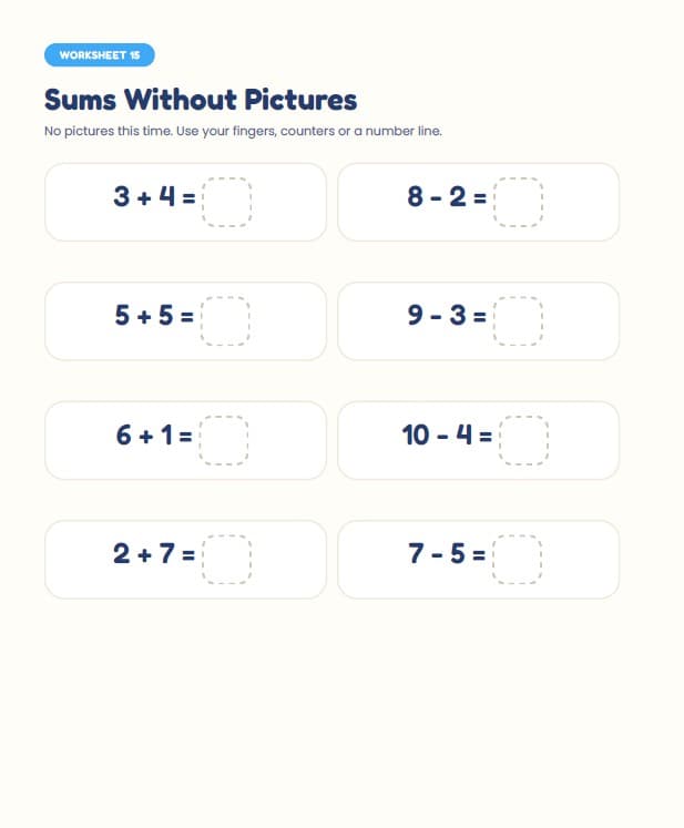 Numbers and Counting: Number Tracing and Counting Mats — Sums Without Pictures worksheet