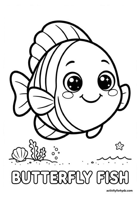 Oceans & Sea Life Coloring Pack — Printable butterfly fish colouring page