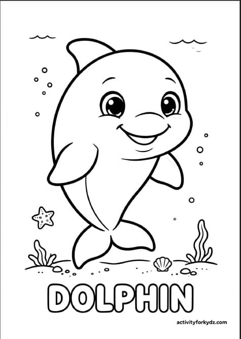 Oceans & Sea Life Coloring Pack — Printable dolphin colouring page