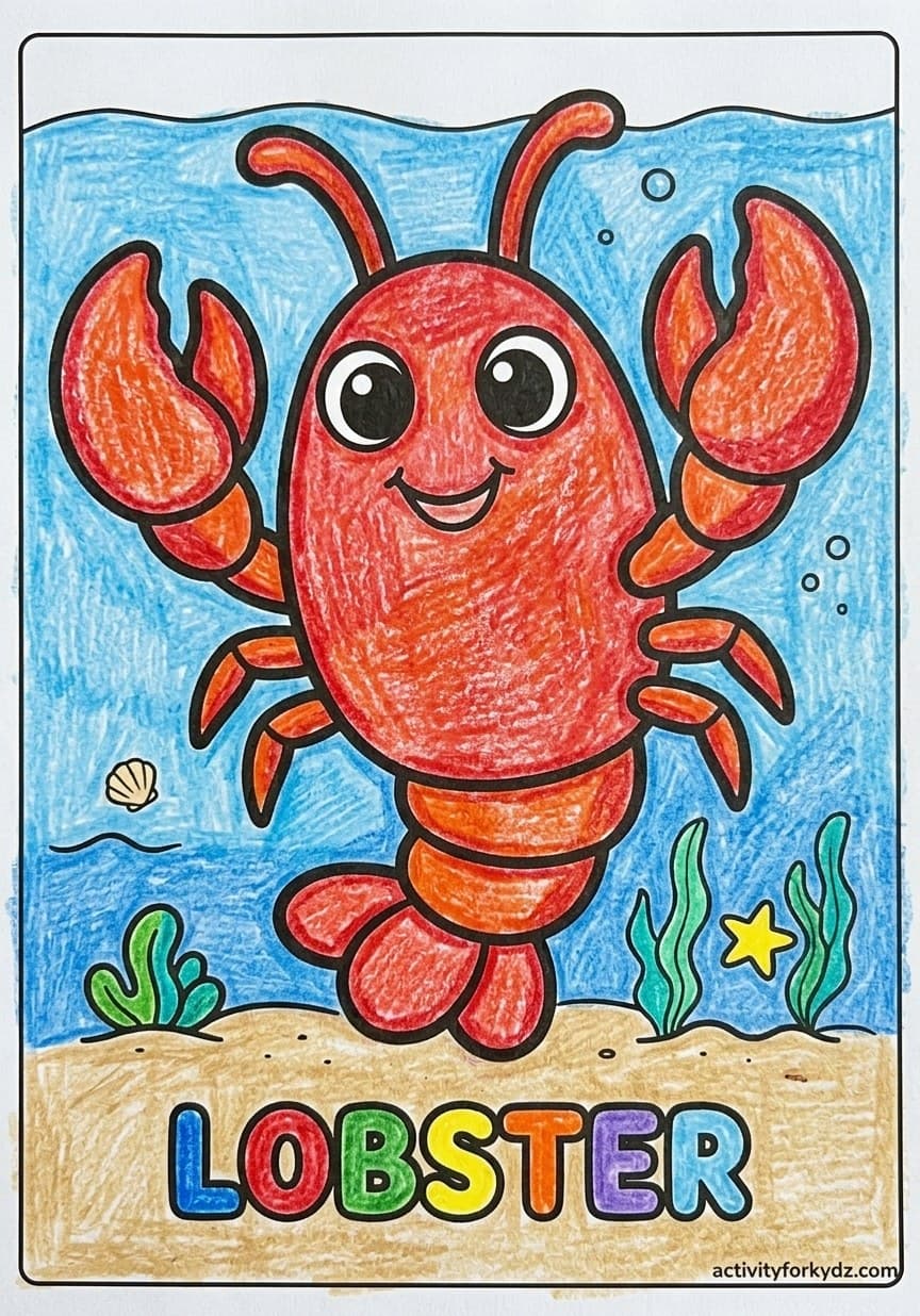Oceans & Sea Life Coloring Pack — Printable lobster colouring page