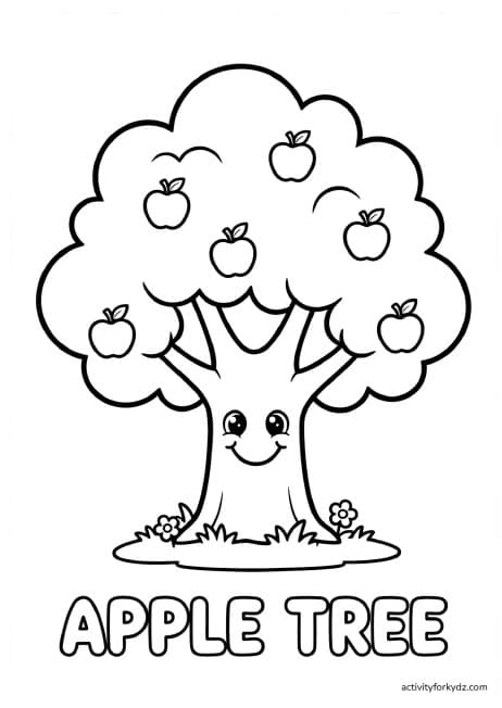 Trees & Plants Coloring & Learning Pack — Printable apple tree colouring page