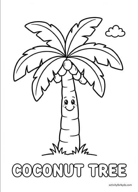 Trees & Plants Coloring & Learning Pack — Printable coconut tree colouring page