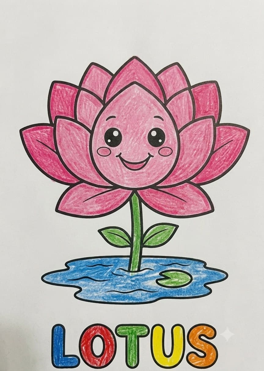 Trees & Plants Coloring & Learning Pack — Printable lotus colouring page