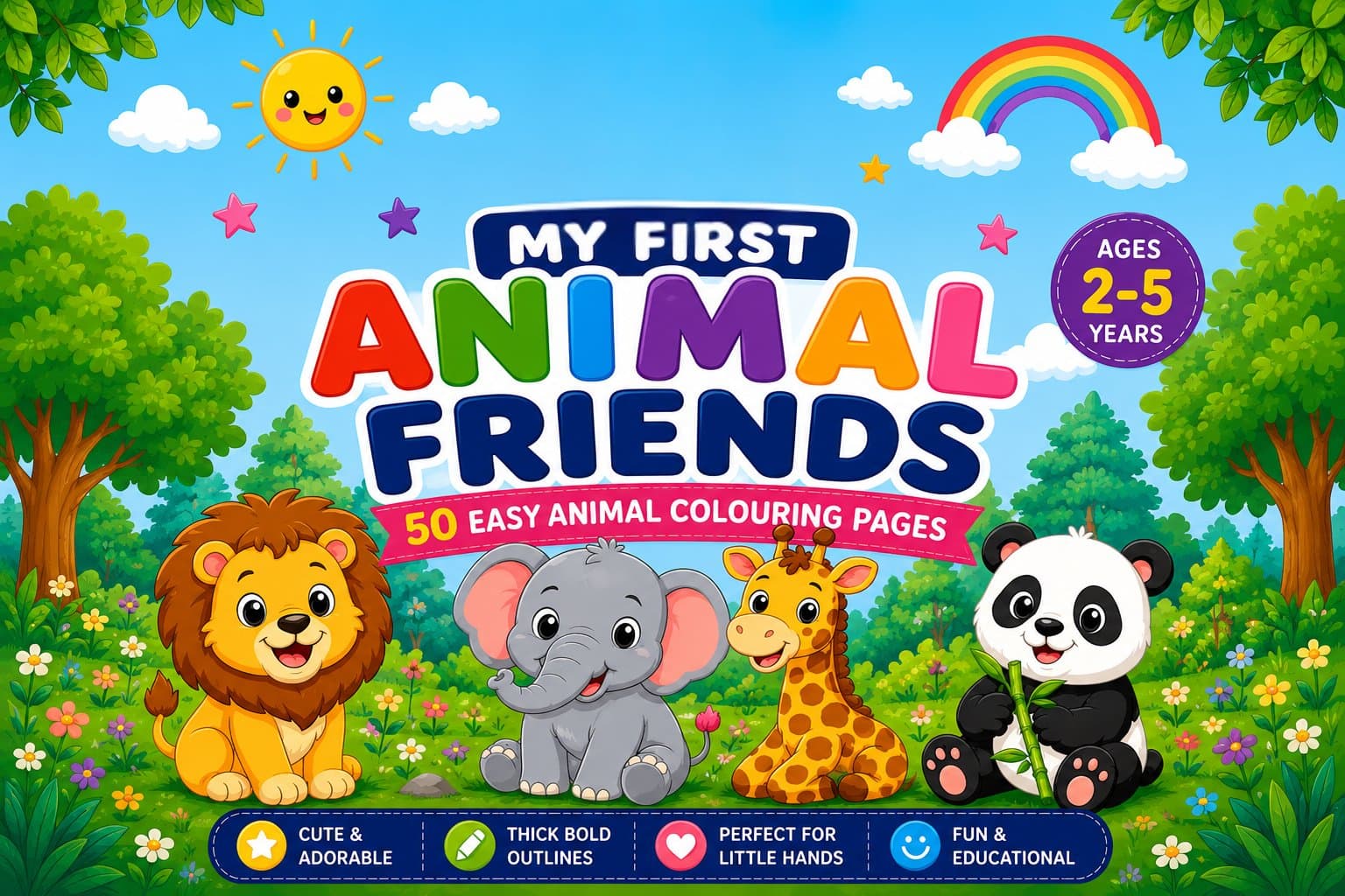 Animal Friends Coloring & Learning Pack — 52 pages of lions, pandas, elephants and every animal kids ask about